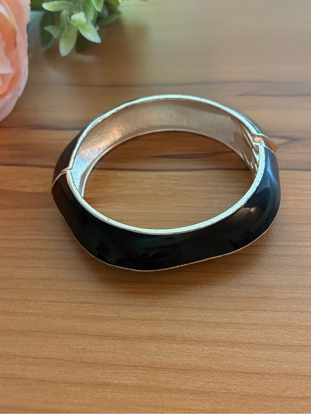 Retro Black Enamel Cuff Bracelet - Women